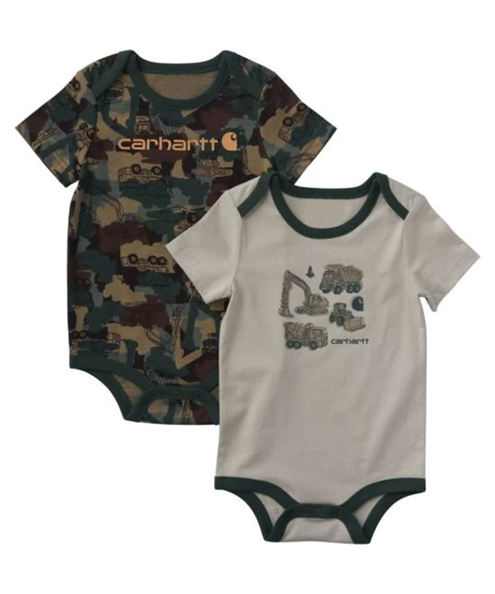 Carhartt Kids Short-Sleeve Construction Infant Bodysuit (Onesie) 2pc Set - Sand