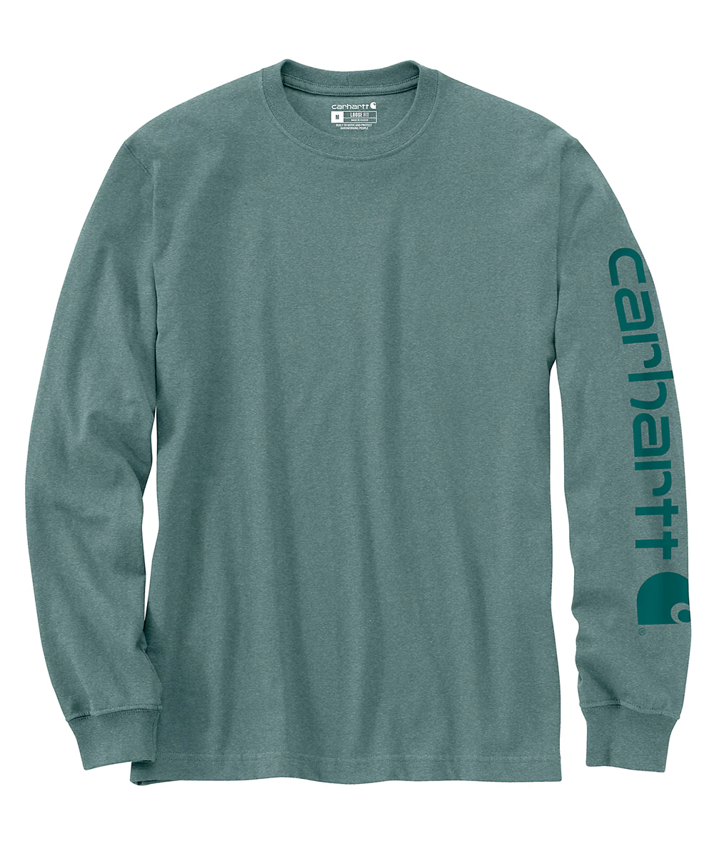 Carhartt Signature Sleeve Logo Long-Sleeve T-Shirt - Sea Pine Heather - Image 2