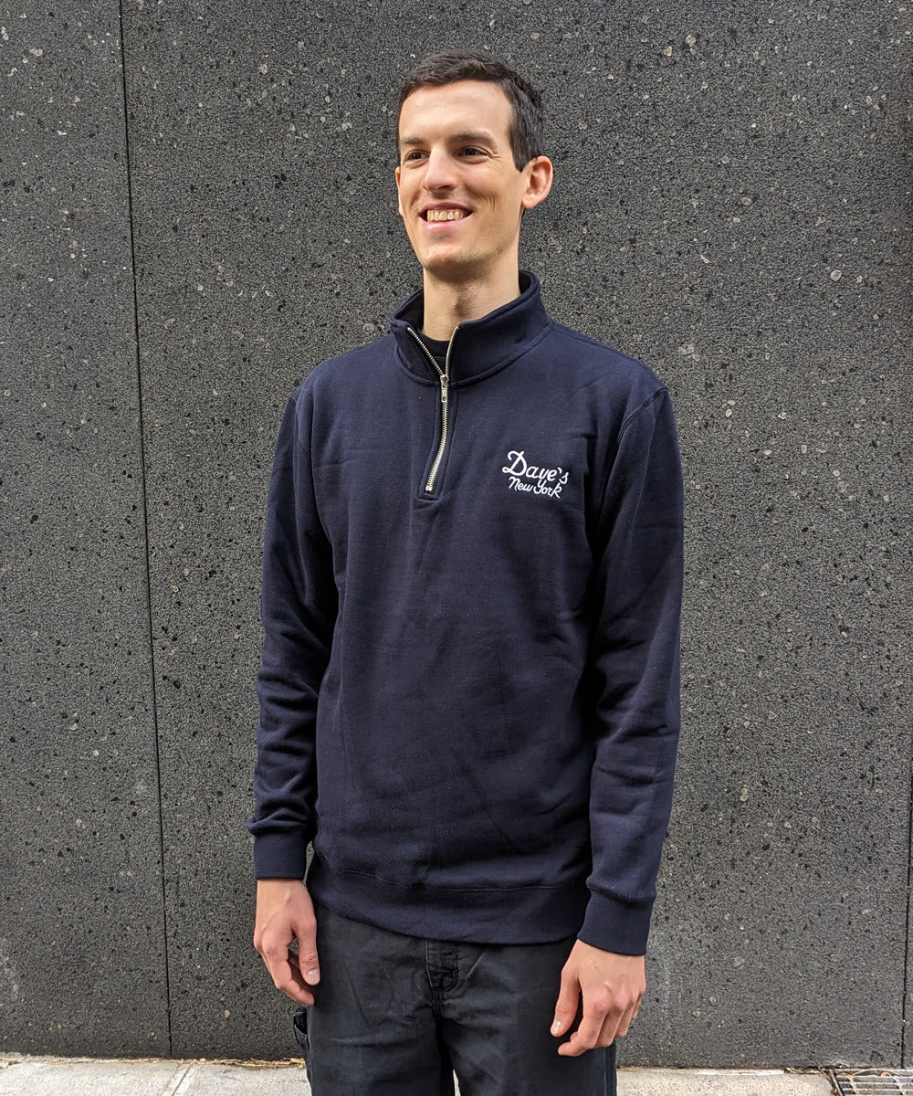 Dave’s New York Men's Vintage Logo Half-Zip Sweatshirt - Navy - Image 2