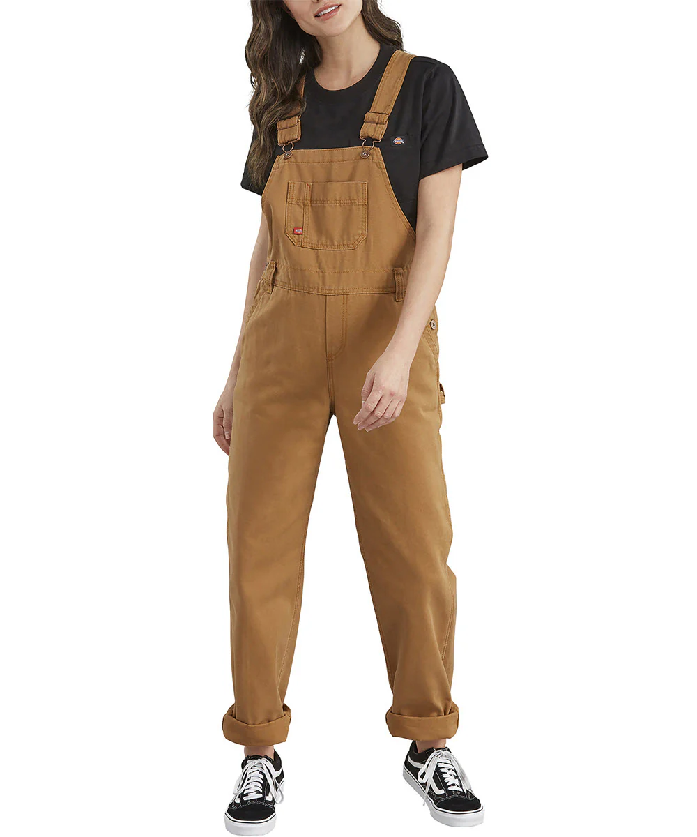 Dickies Women's Relaxed Fit Bib Overalls - Rinsed Brown Duck