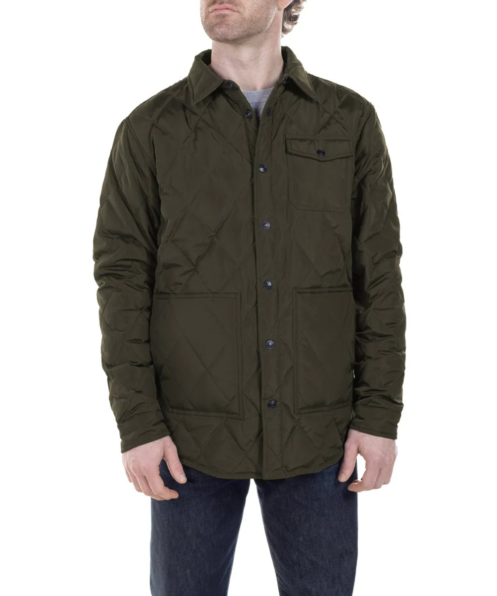 Schott NYC Down-filled Quilted Shirt Jacket - Olive