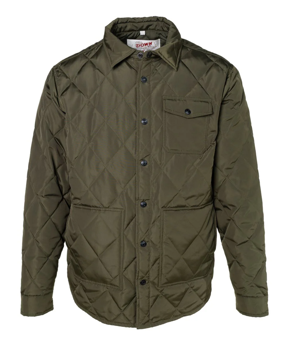 Schott NYC Down-filled Quilted Shirt Jacket - Olive - Image 2