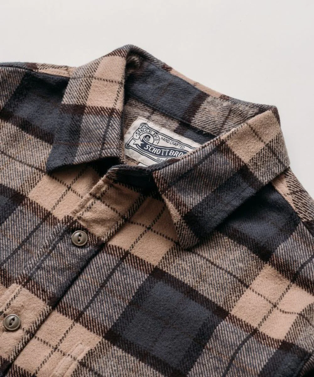 Schott NYC Heavy Flannel Plaid Shirt - Khaki/Grey - Image 3