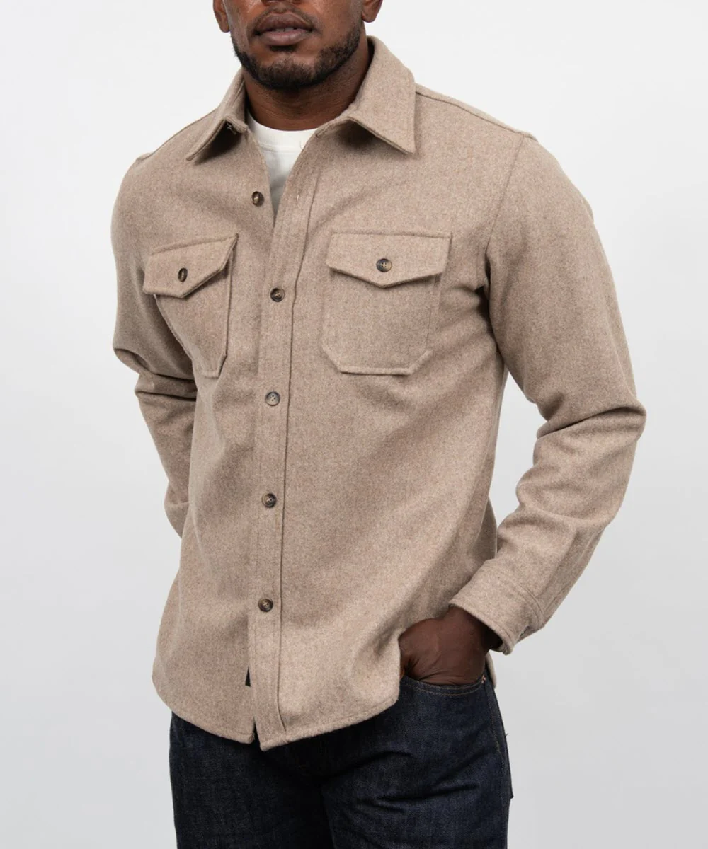 Schott NYC Men’s CPO Wool Shirt - Taupe - Image 2